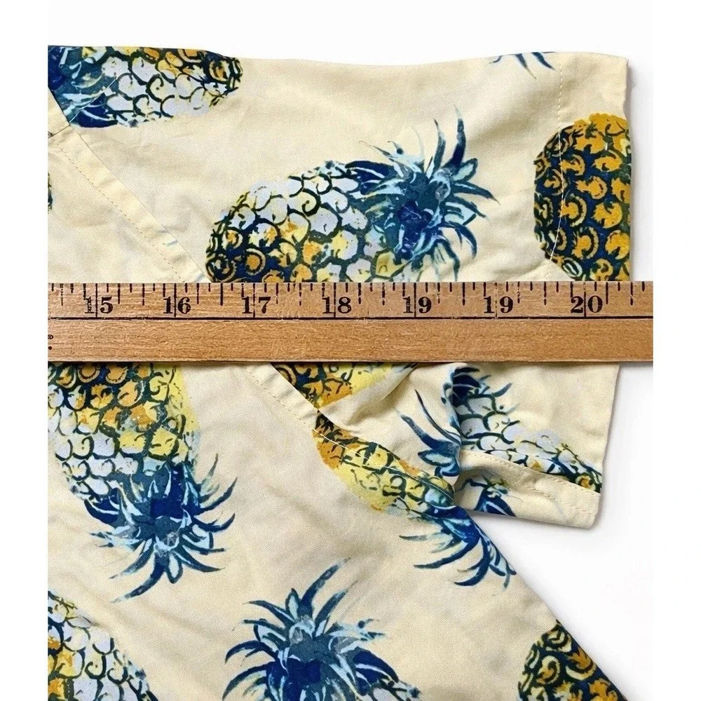 Banana Republic Shirt Mens Large Slim Fit Linen Cotton Floral Tropical Pineapple